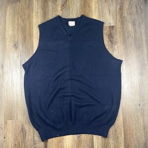 LL Bean Cotton Cashmere Navy V Neck Sweater Vest Mens XL 269375